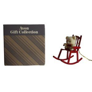 Vtg Avon Teddy on Red Rocker Christmas Ornament Collection 2.25" rocking chair